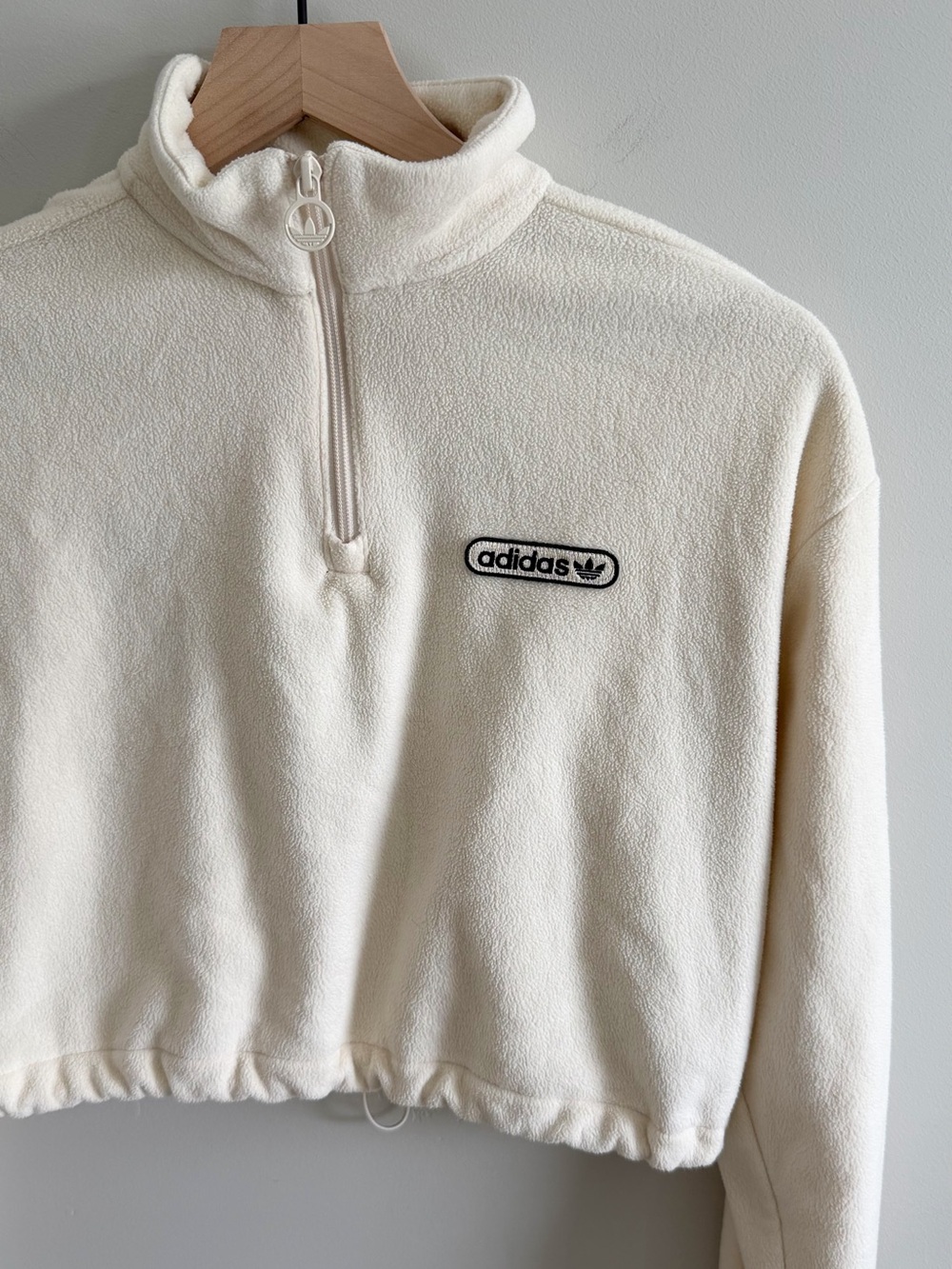 Adidas Retro Luxury 1/4 Zip Cropped Sweater in Cream - Picture 5 of 9